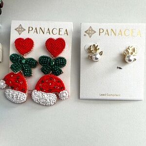 NWT 2 Pair of Holiday Earrings - Santa Hat & Gold Reindeer